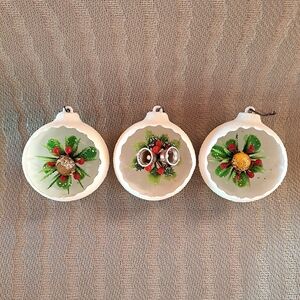 Vintage Flocked Diorama Christmas Ornaments